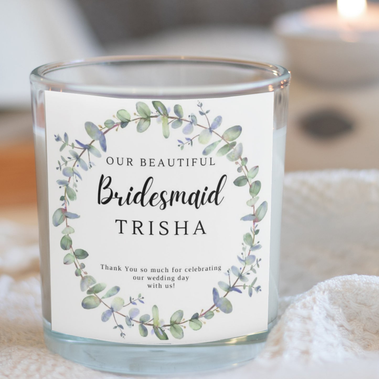 Personalised Bridesmaid Glass Jar Candle - Eucalyptus