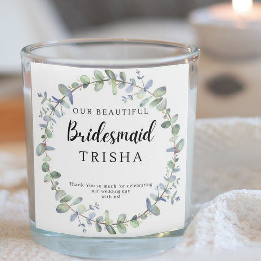 Personalised Bridesmaid Glass Jar Candle - Eucalyptus