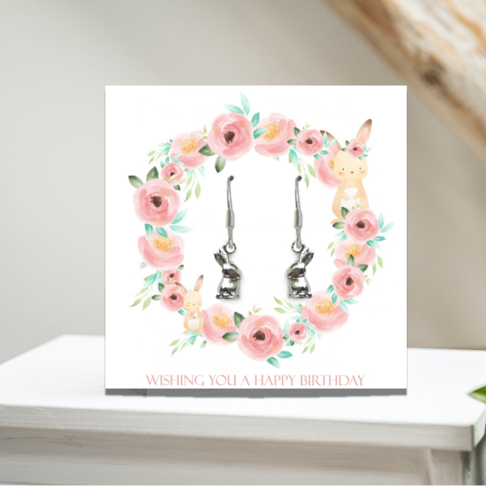 Happy Birthday Bunny Earrings & Gift Card