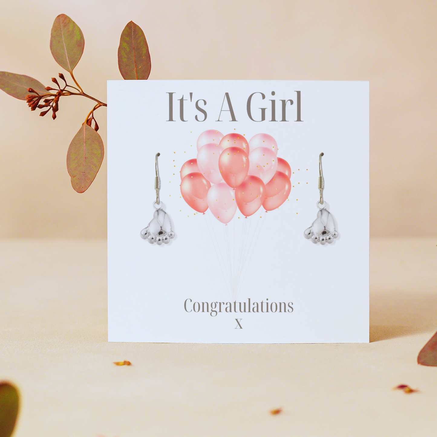 It's A Girl Earrings - Balloon Gift Card