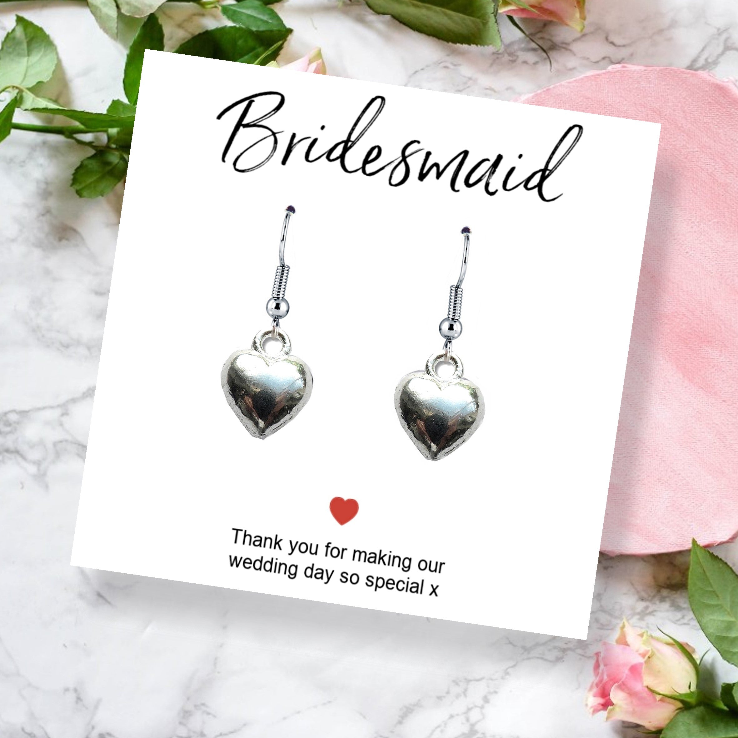 Bridesmaids Heart Earring Gift & Thank You Card