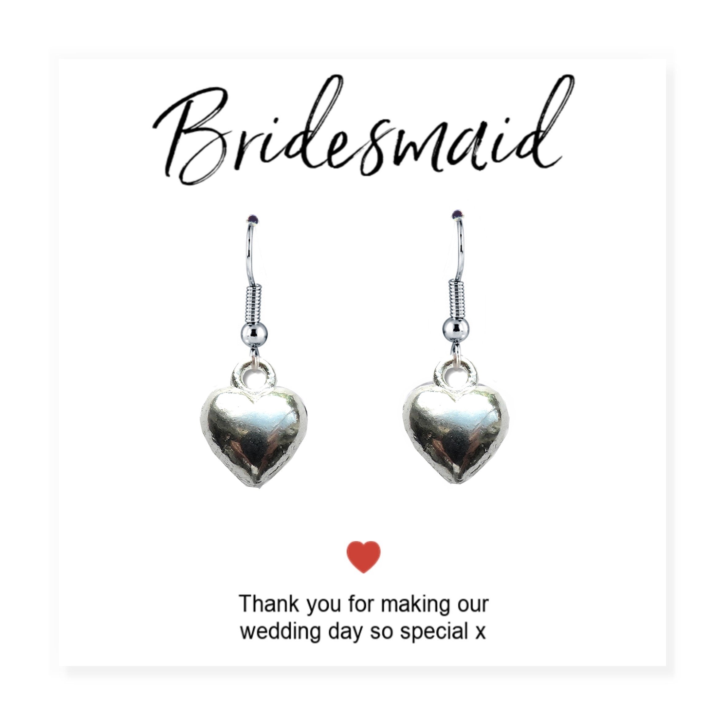 Bridesmaids Heart Earring Gift & Thank You Card