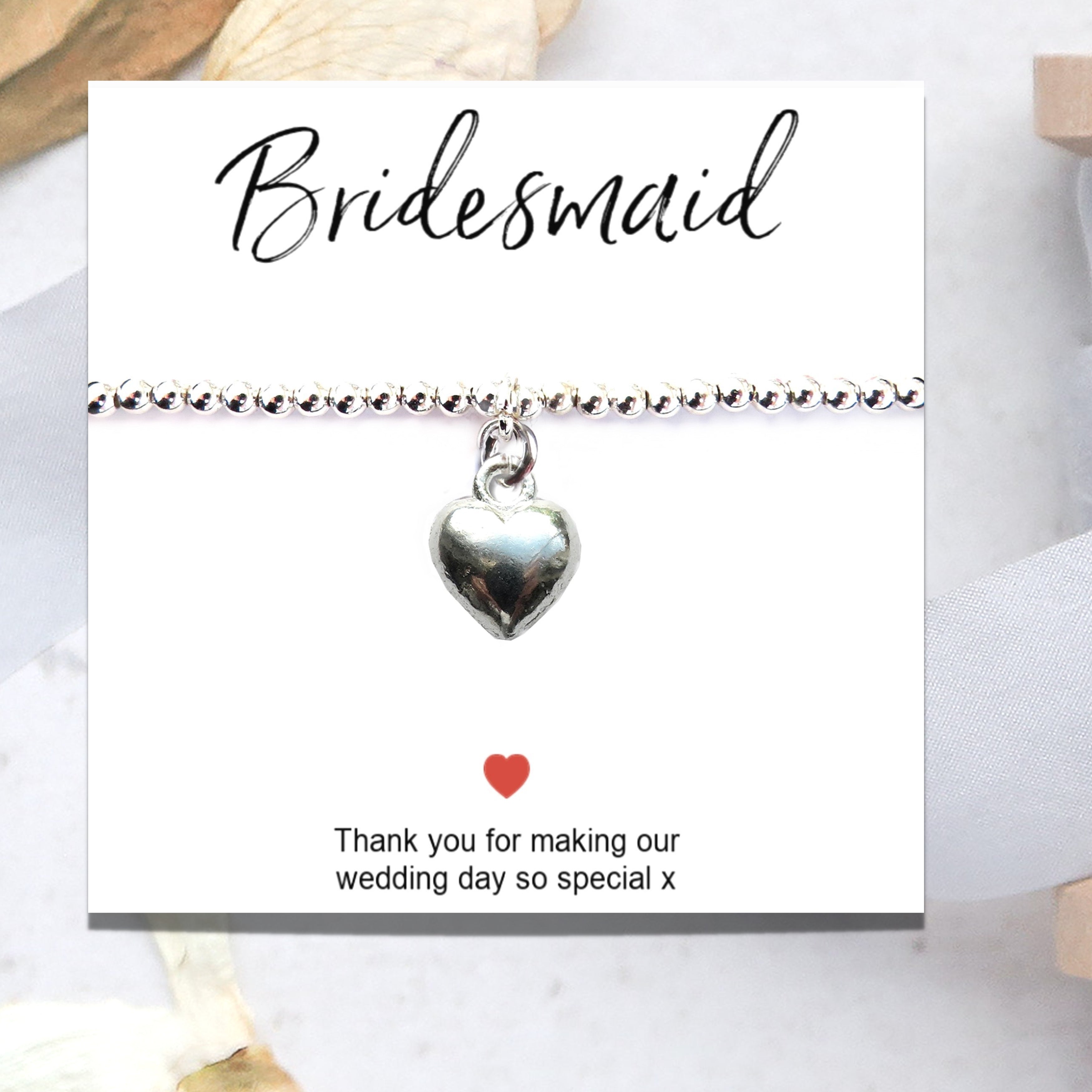 Bridesmaids Heart Bracelet & Thank You Gift Card