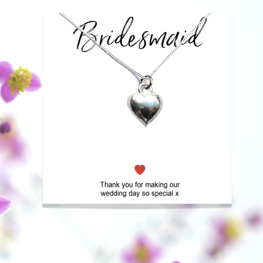 Bridesmaids Heart Necklace & Thank You Gift Card