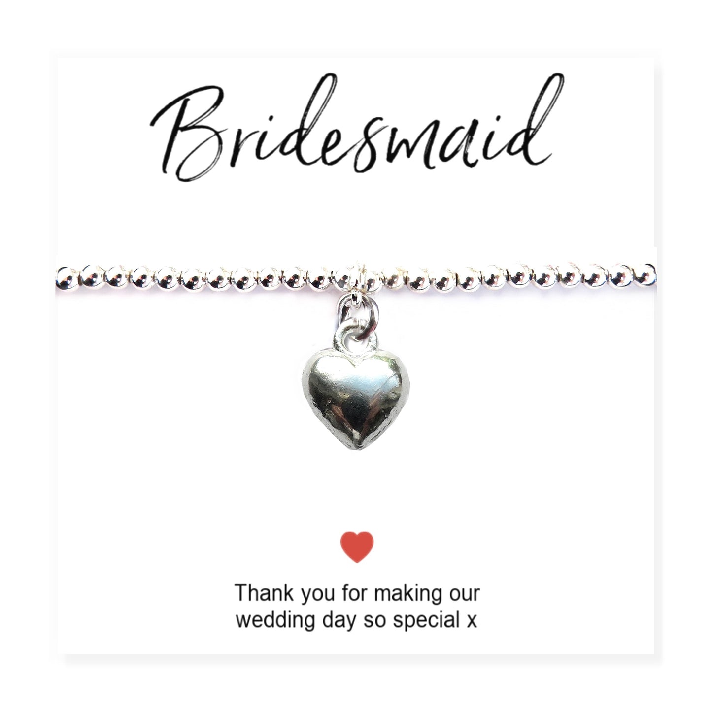 Bridesmaids Heart Bracelet & Thank You Gift Card