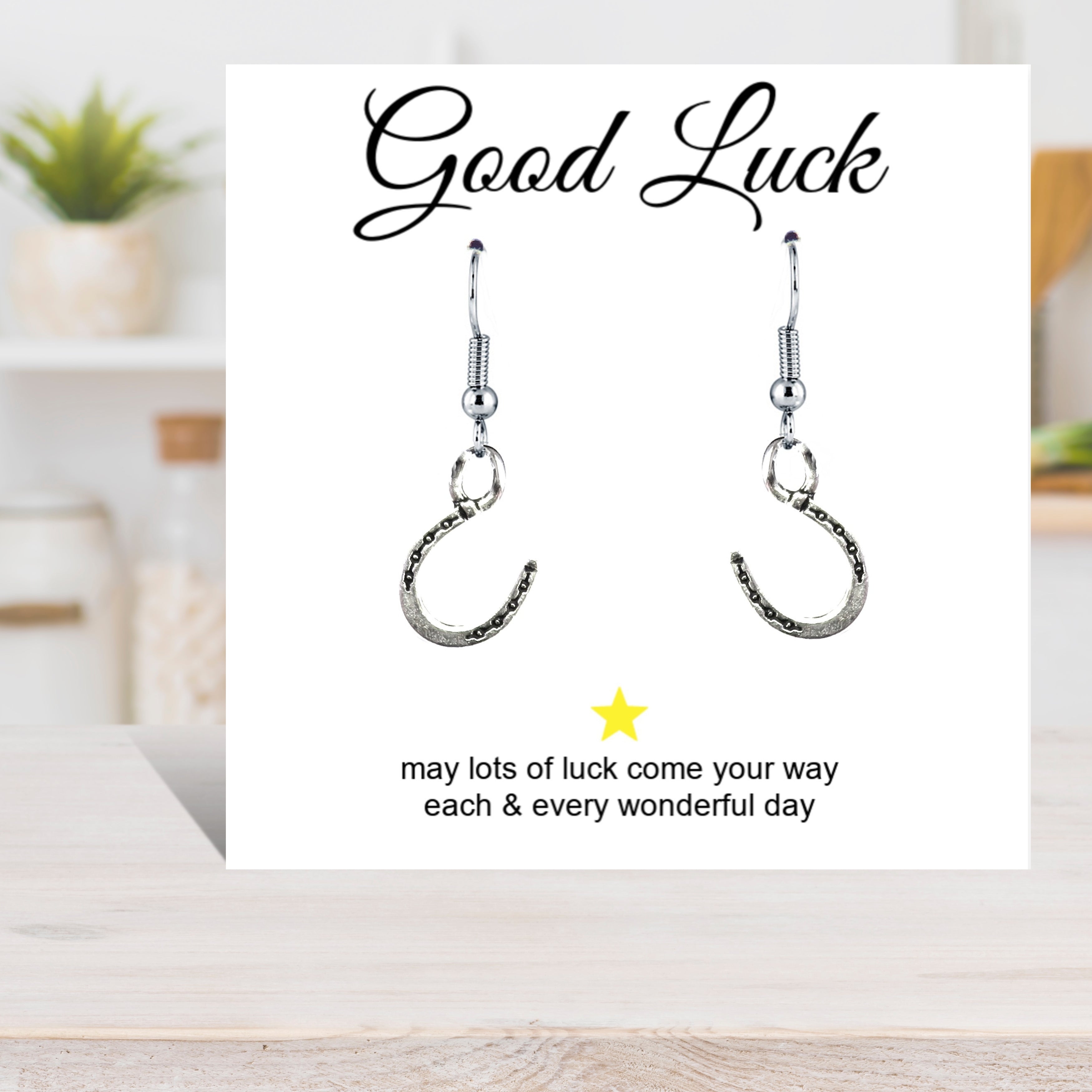 Horseshoe Charm Earrings with Good Luck Message Gift Card