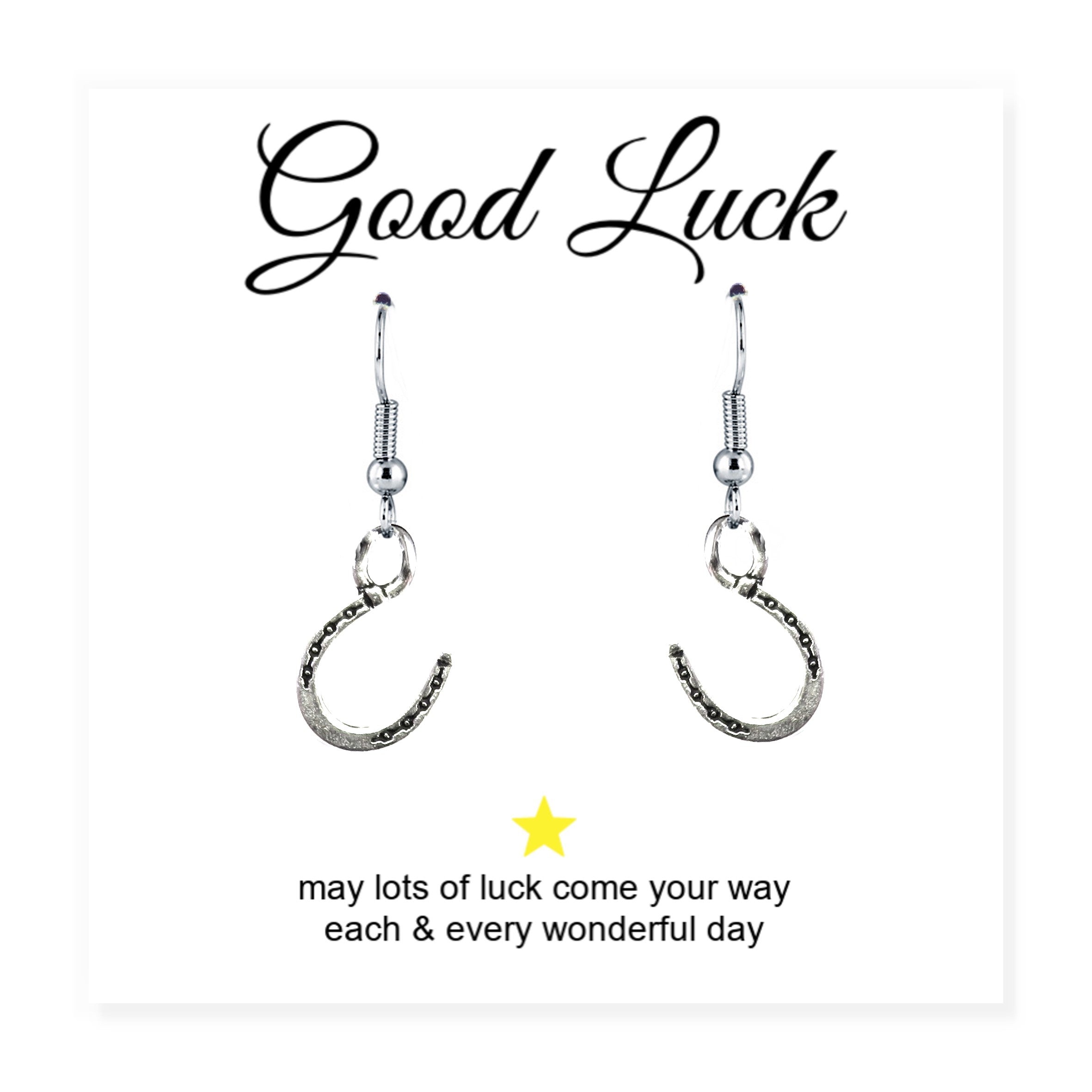 Horseshoe Charm Earrings with Good Luck Message Gift Card