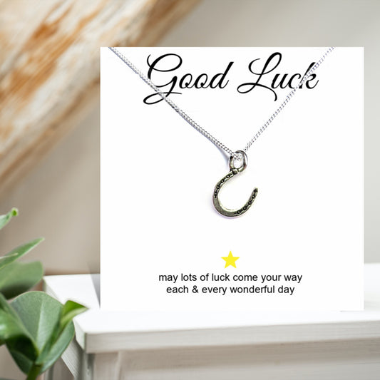 Horseshoe Charm Necklace on Good Luck Message Card