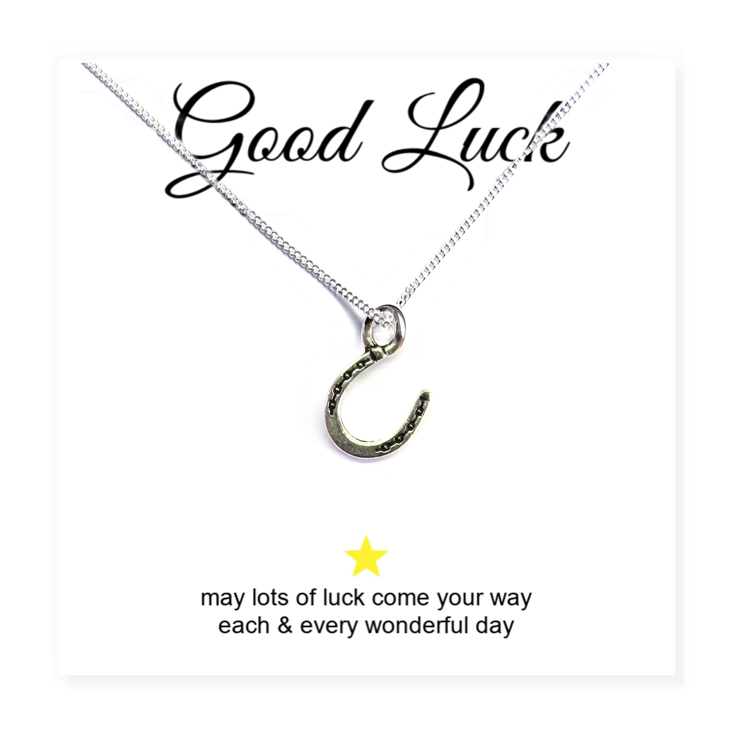 Horseshoe Charm Necklace on Good Luck Message Gift Card