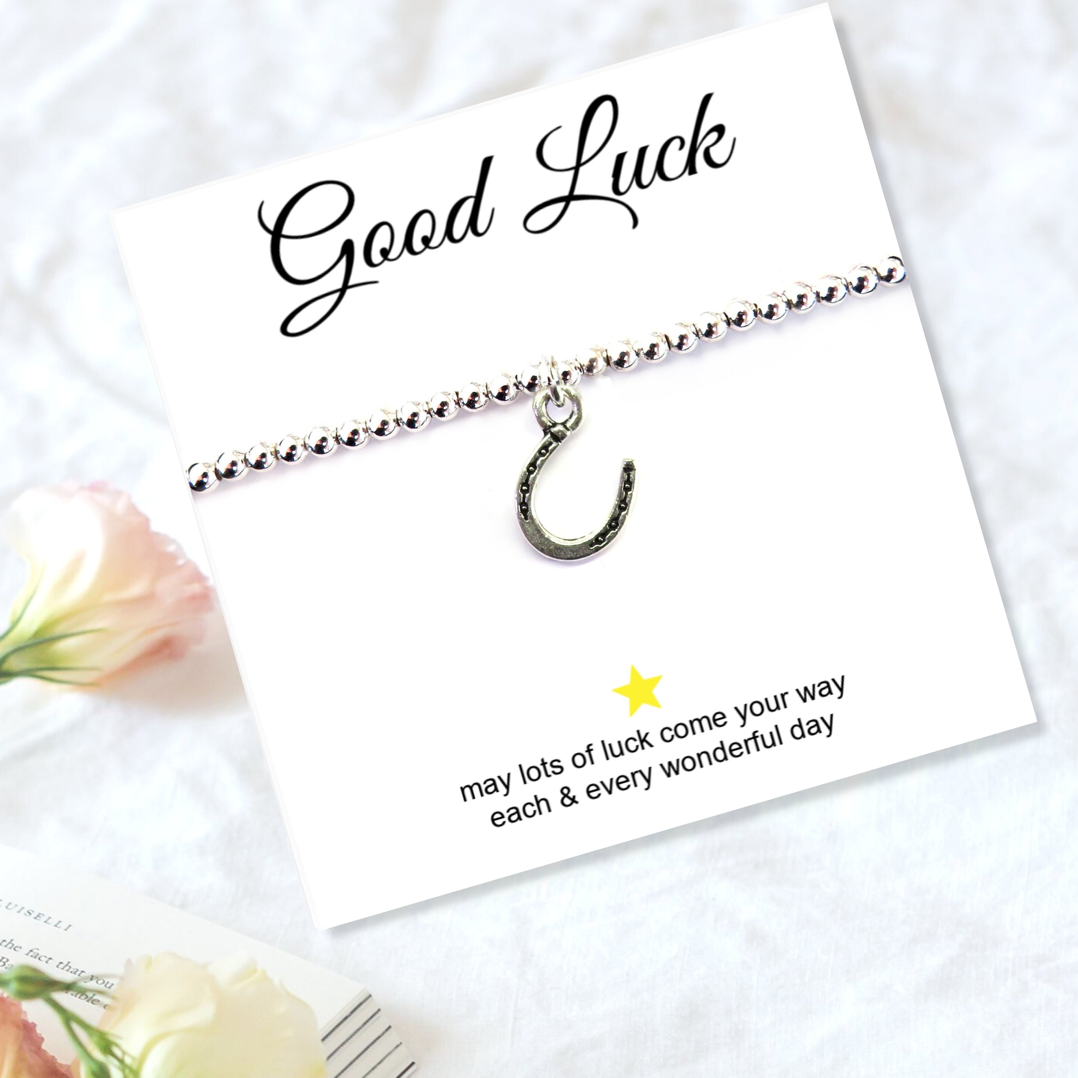 Horseshoe Charm Bracelet with Good Luck Message Gift Card