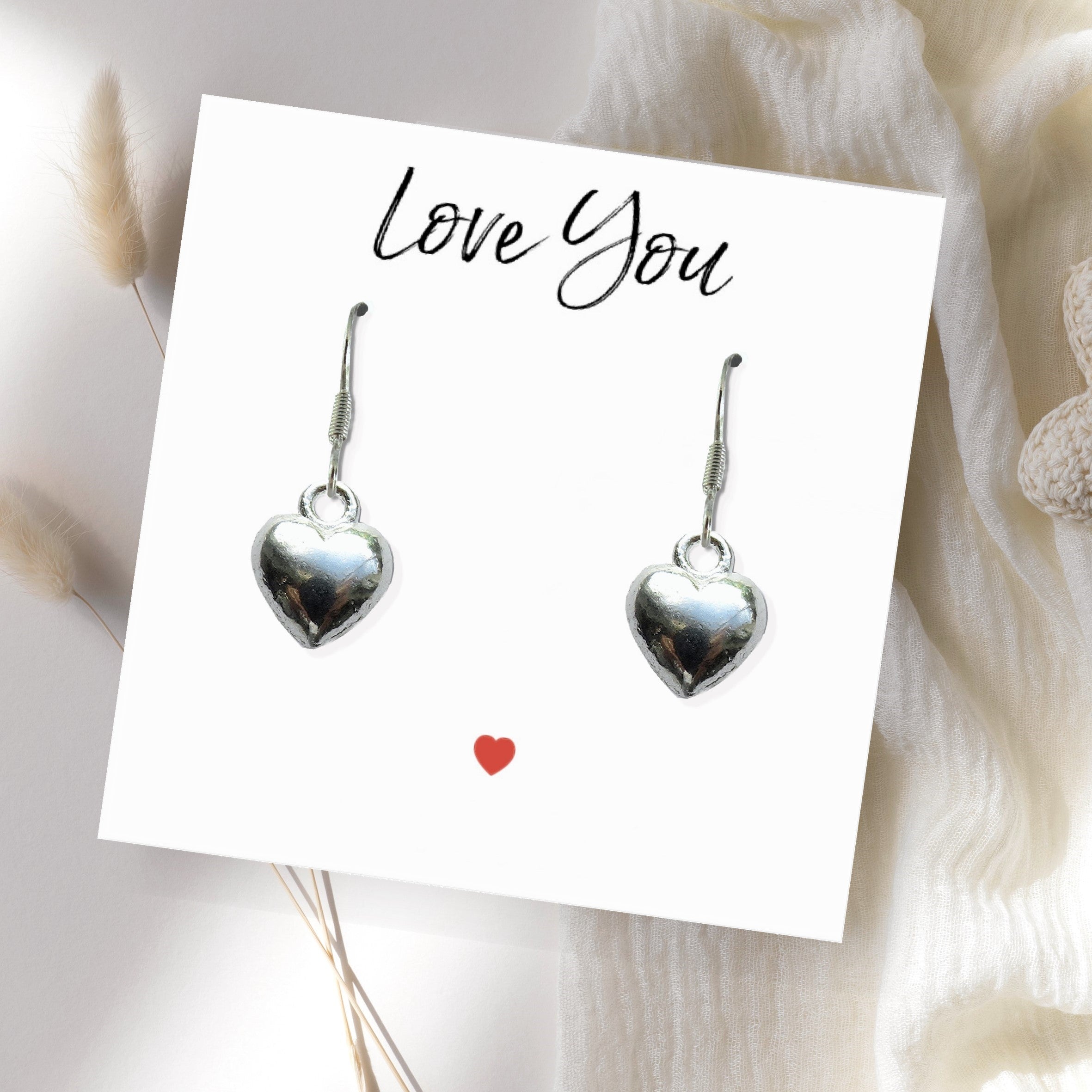 Heart Earrings & Love You Gift Card - Perfect Gift for Her