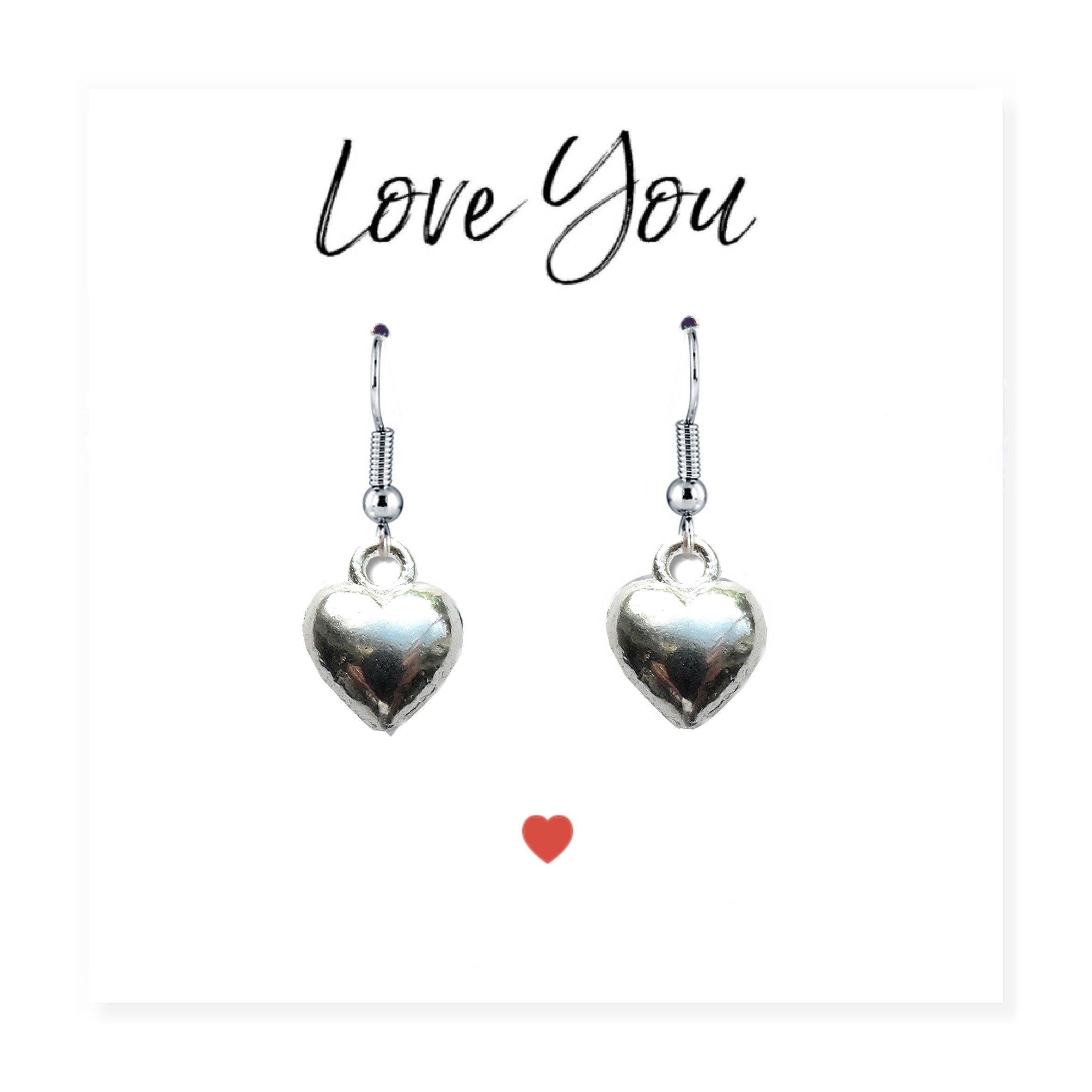 Heart Earrings & Love You Gift Card - Perfect Gift for Her