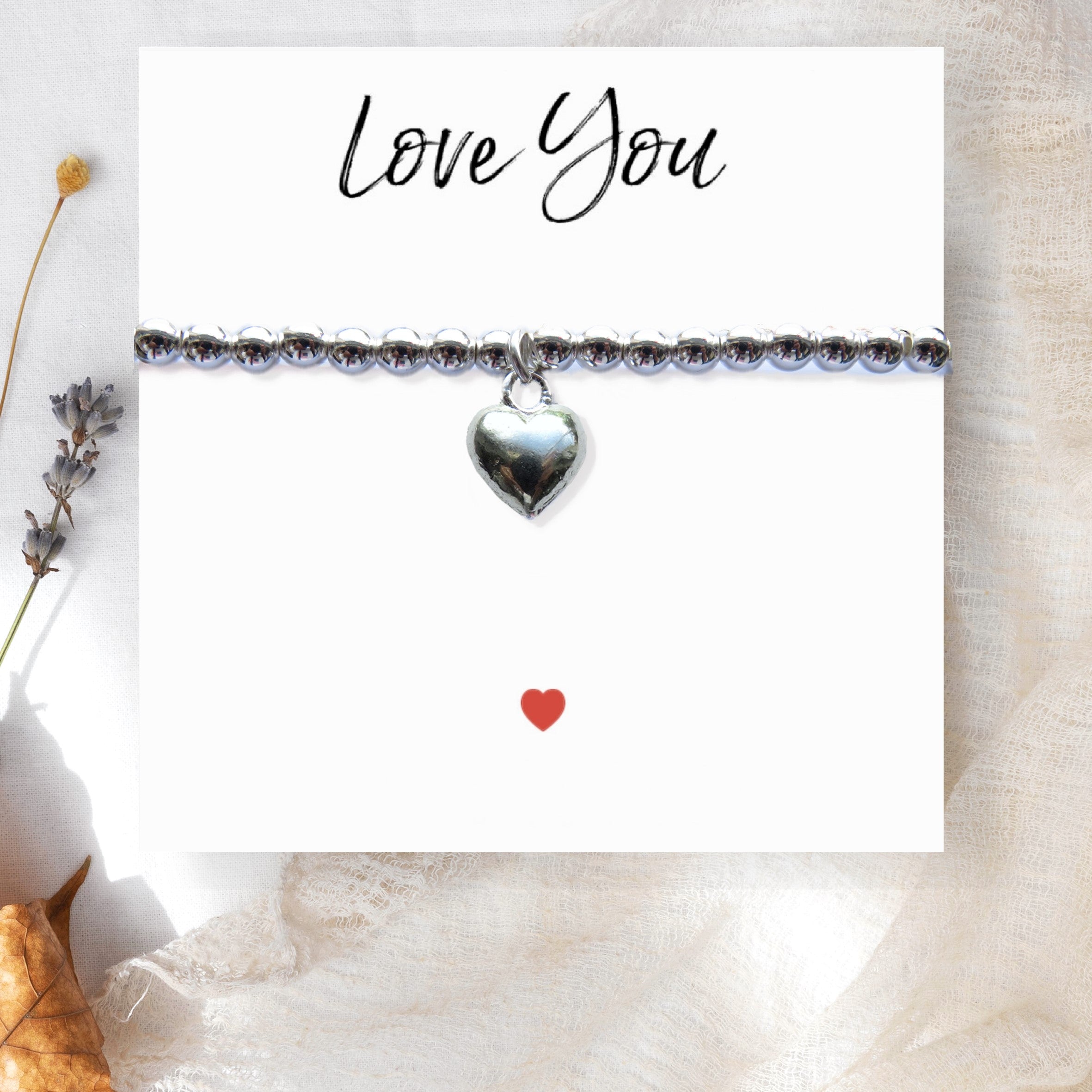 Love You Heart Stretch Beaded Bracelet & Gift Card