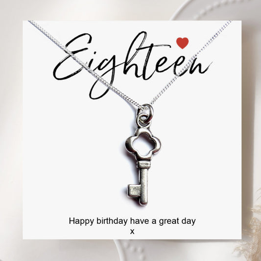 18th Birthday Key Necklace & Message Card