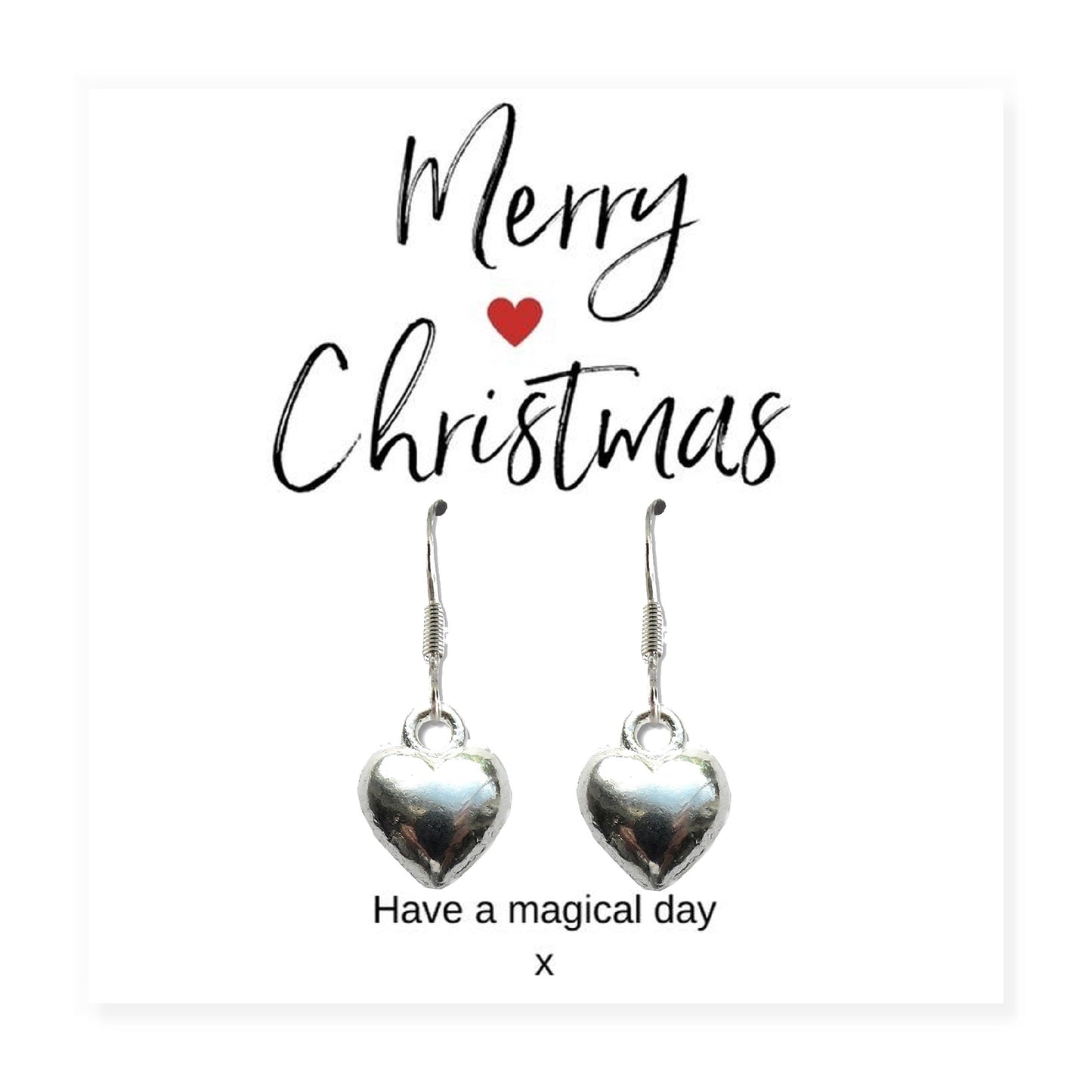Puff Heart Drop Earrings & Merry Christmas Card