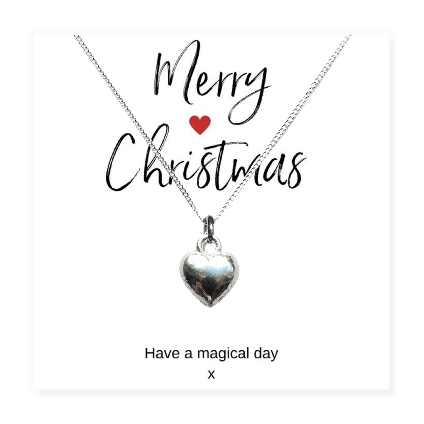 Puff Heart Necklace & Merry Christmas Card