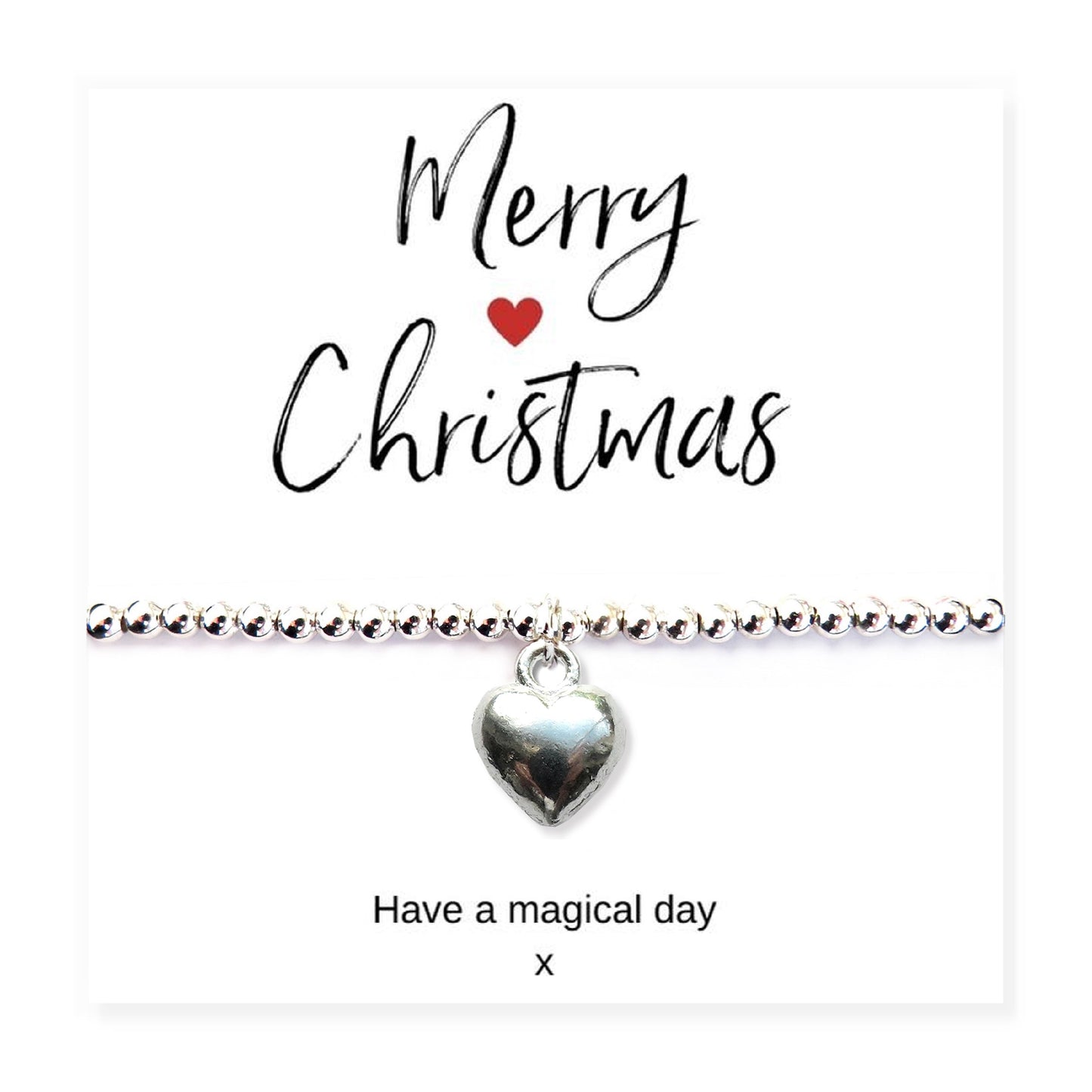 Silver Heart Bracelet & Merry Christmas Card