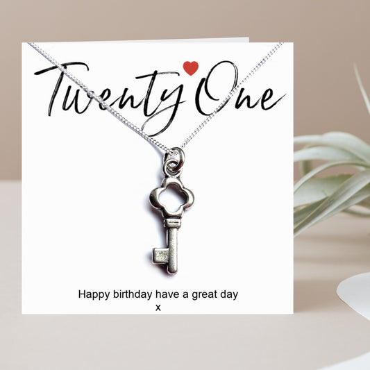 21st Birthday Key Necklace & Message Card