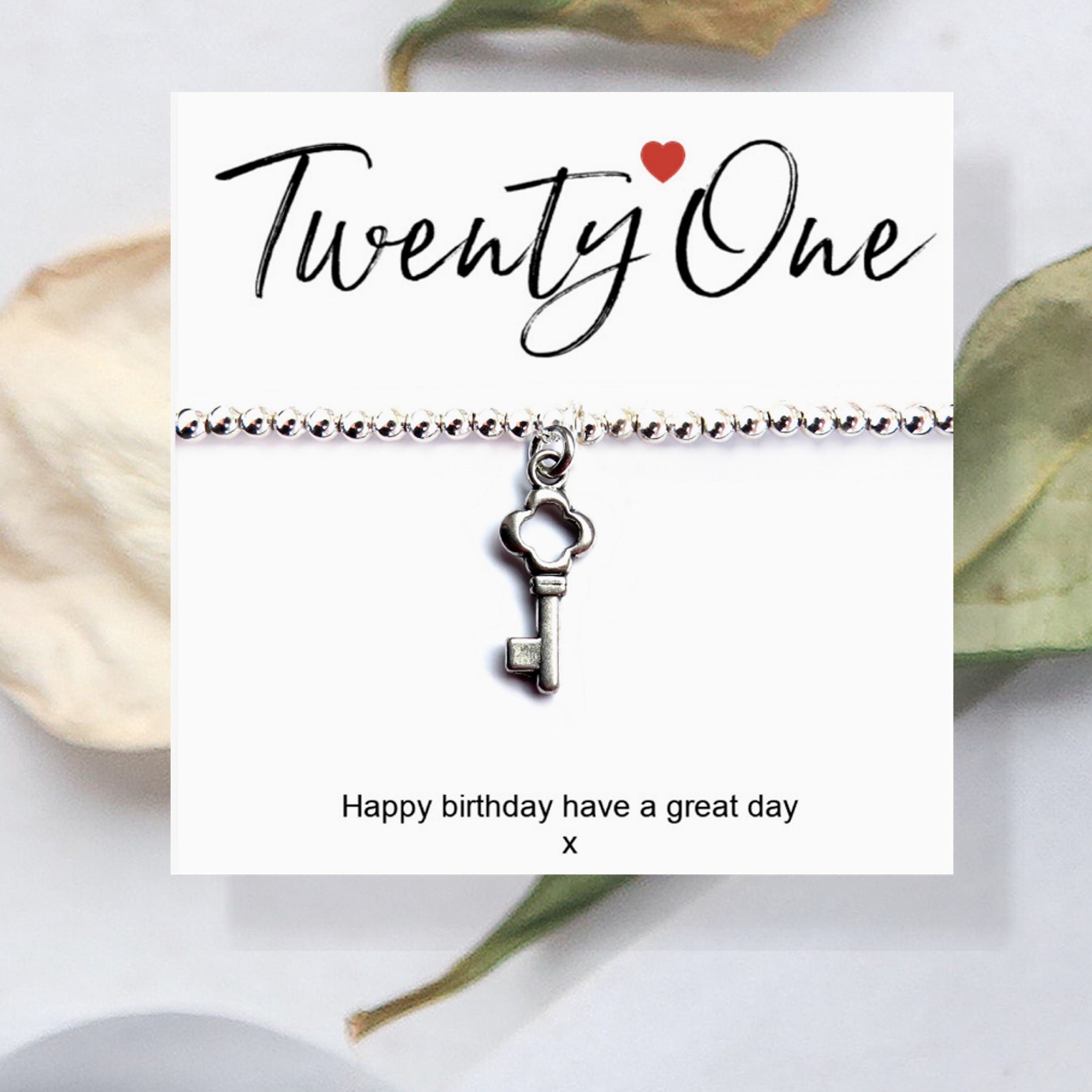 21st Birthday Stretch Beaded Bracelet & Card
