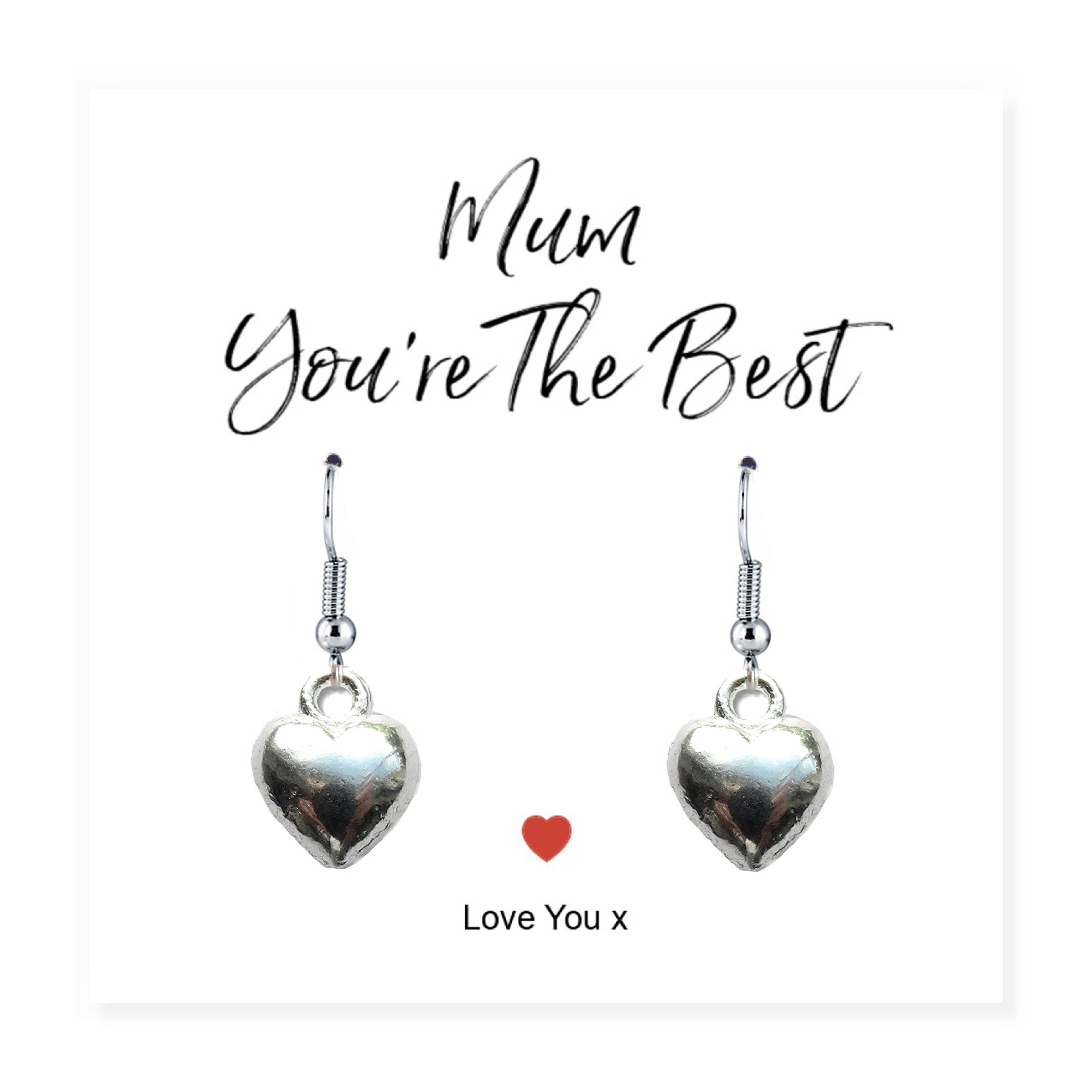 Mum You're The Best Heart Earrings & Gift Card
