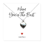 Mum Heart Necklace Gift Card, You’re The Best Mum Necklace, Silver Heart Pendant