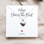 Mum Heart Necklace Gift Card, You’re The Best Mum Necklace, Silver Heart Pendant