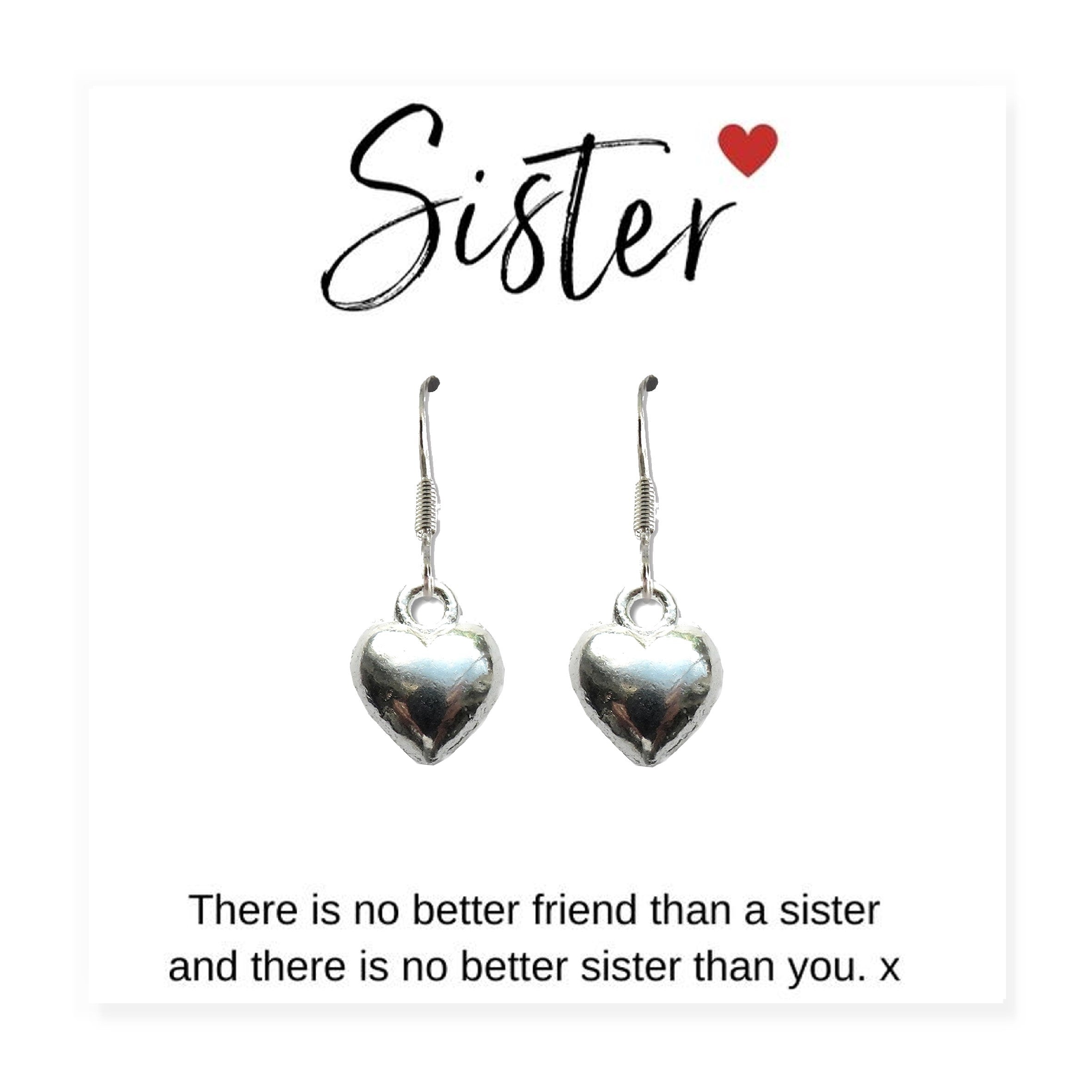 Heart Earrings & Sister Gift Card - Perfect Gift for Sisters