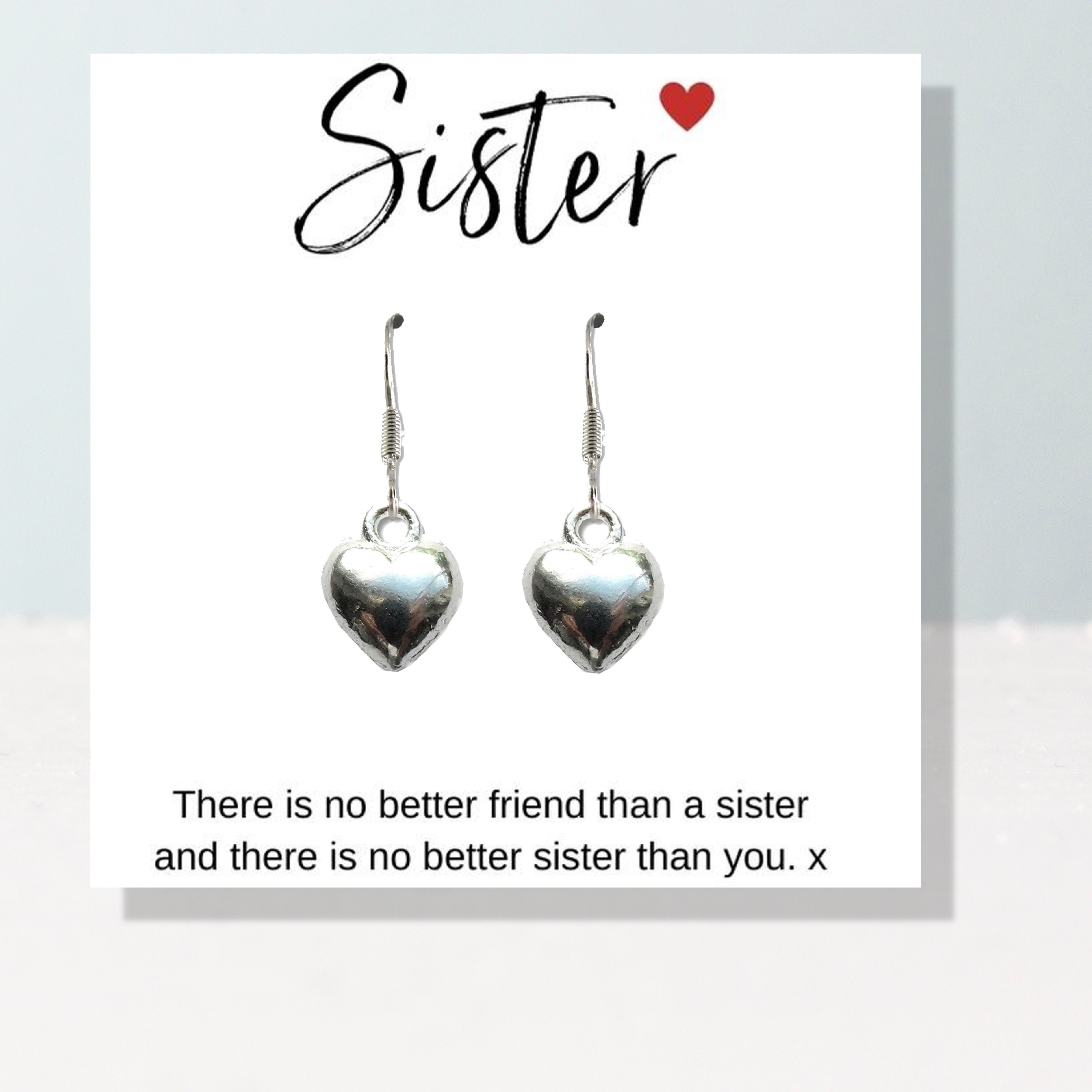 Heart Earrings & Sister Gift Card - Perfect Gift for Sisters