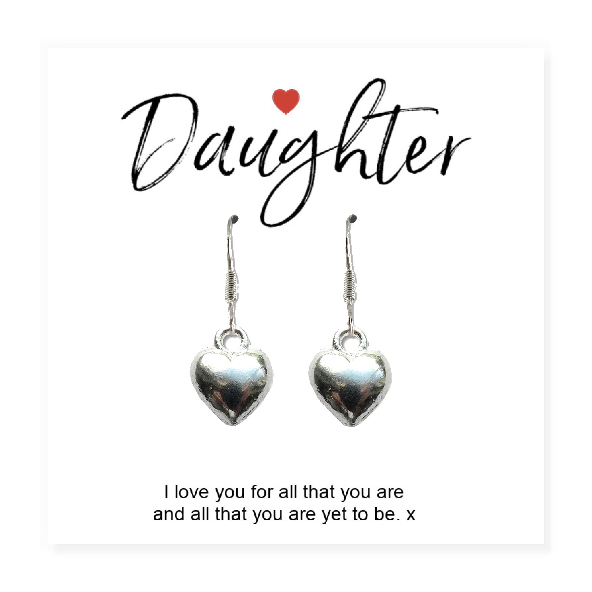 Daughter Heart Earrings with Gift Card - Perfect Gift for Any Occasion