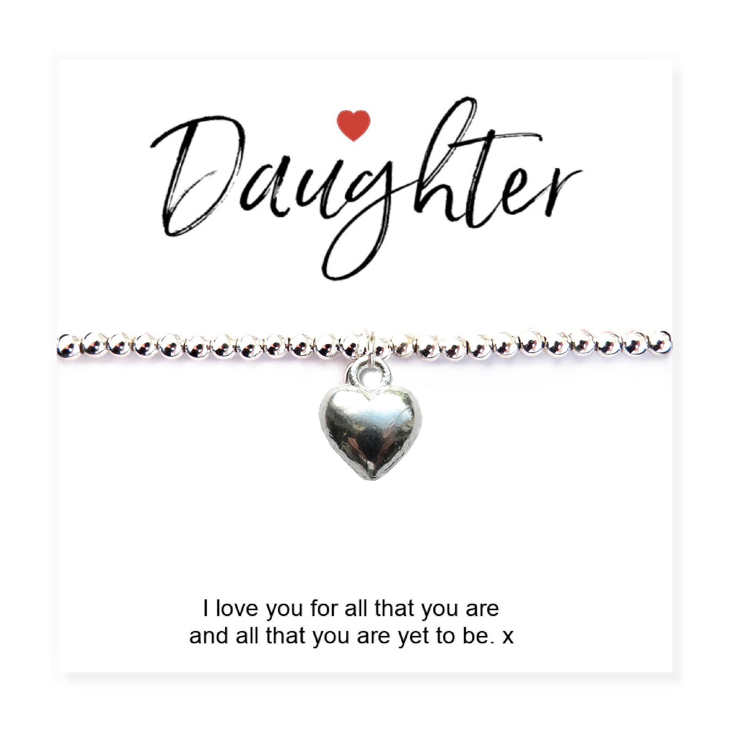 Daughter Gift Card with Heart Charm Bracelet