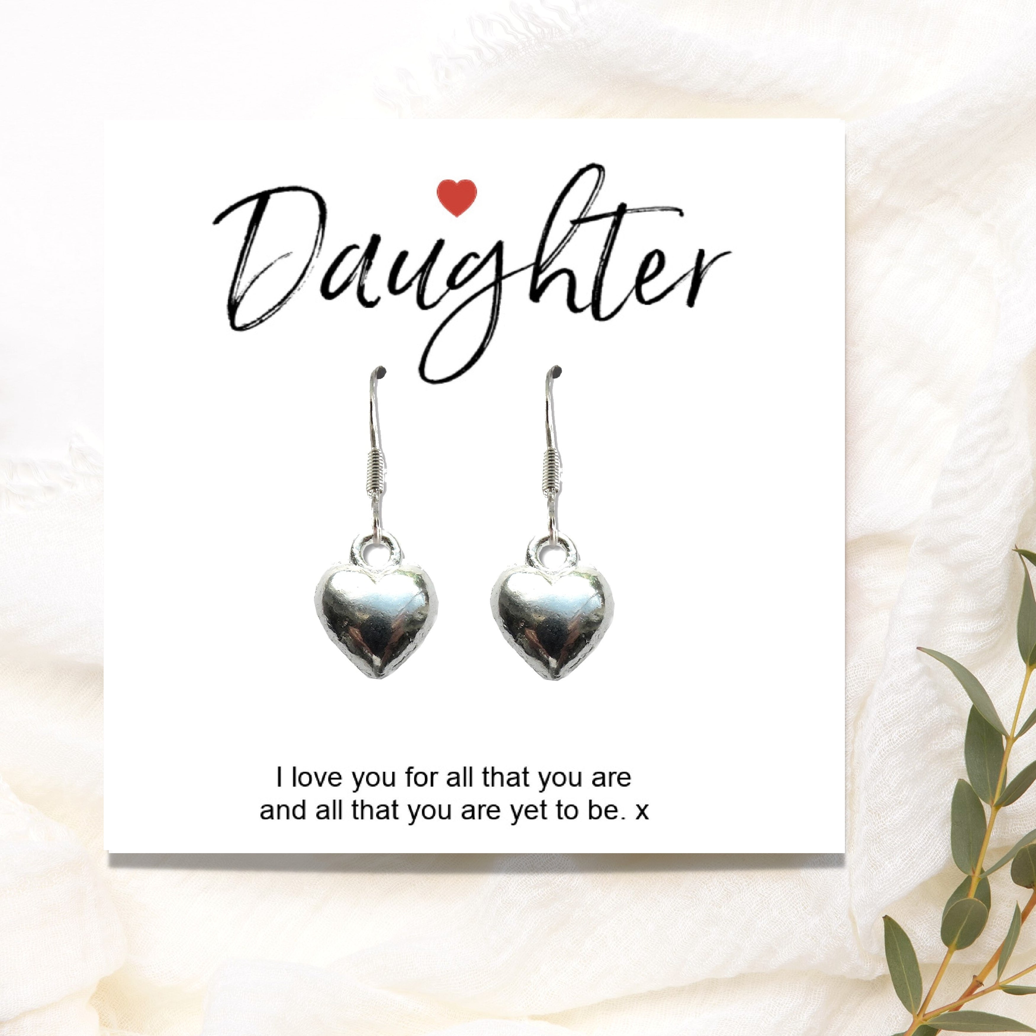 Daughter Heart Earrings with Gift Card - Perfect Gift for Any Occasion