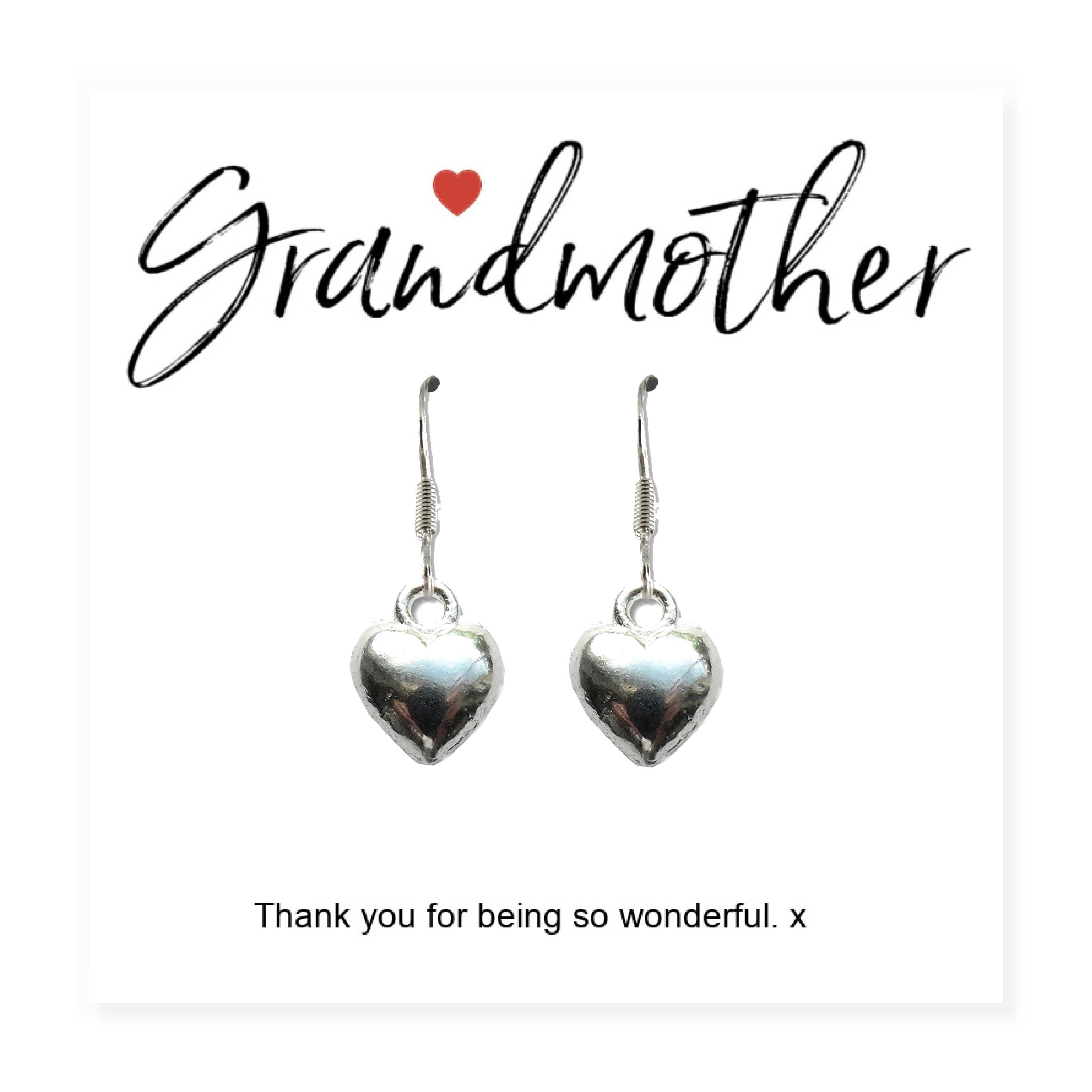 Grandmother Message Gift Card with Heart Earrings