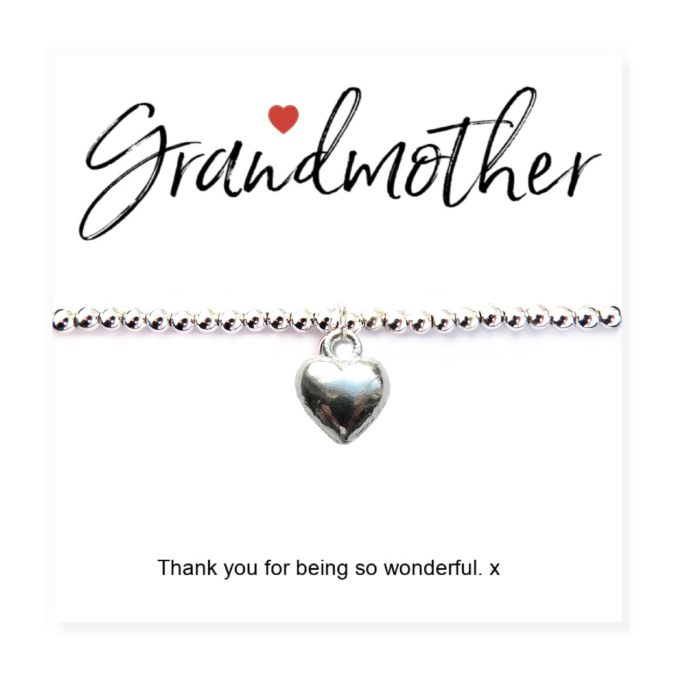 Grandmother Message Gift Card with Heart Charm Bracelet