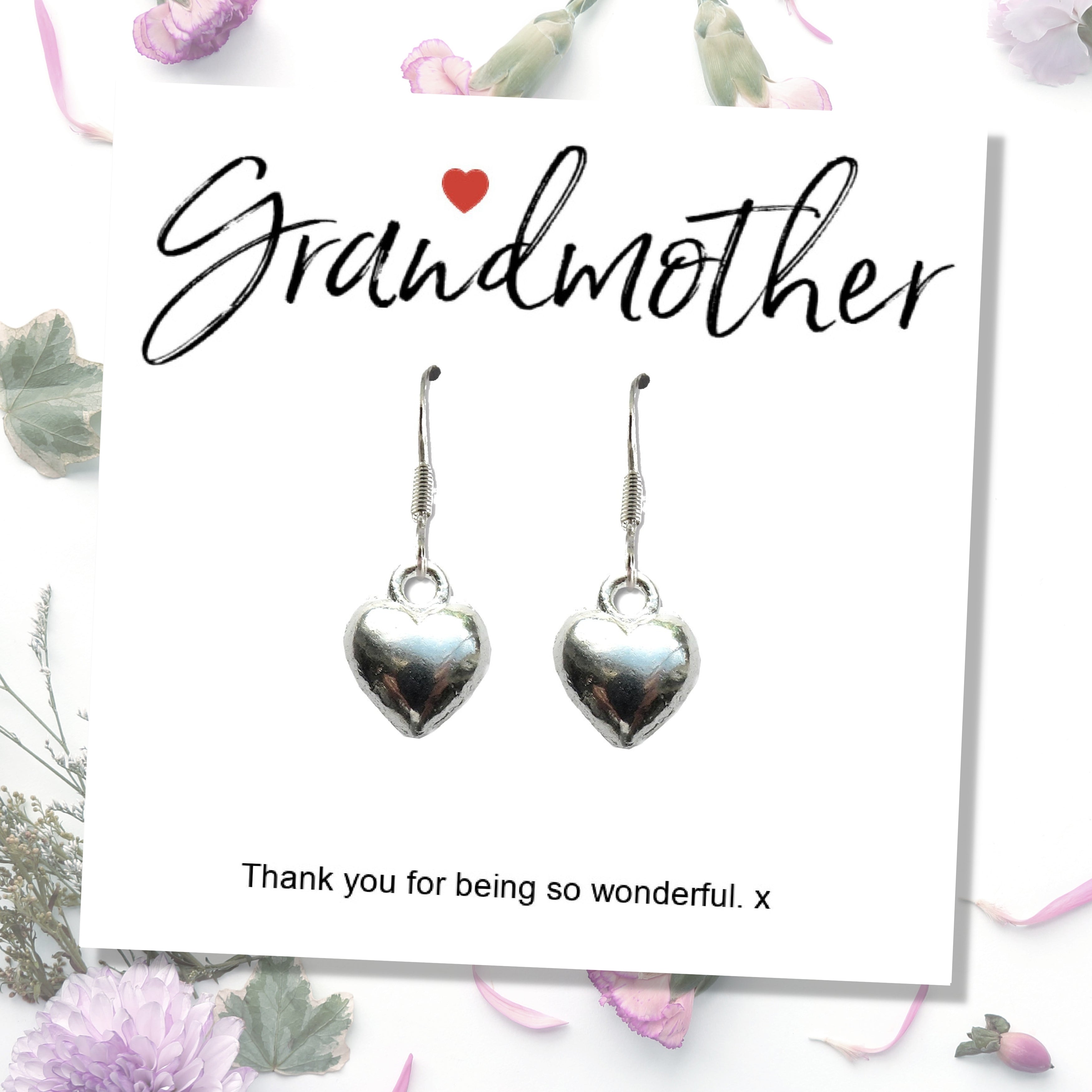 Grandmother Message Gift Card with Heart Earrings