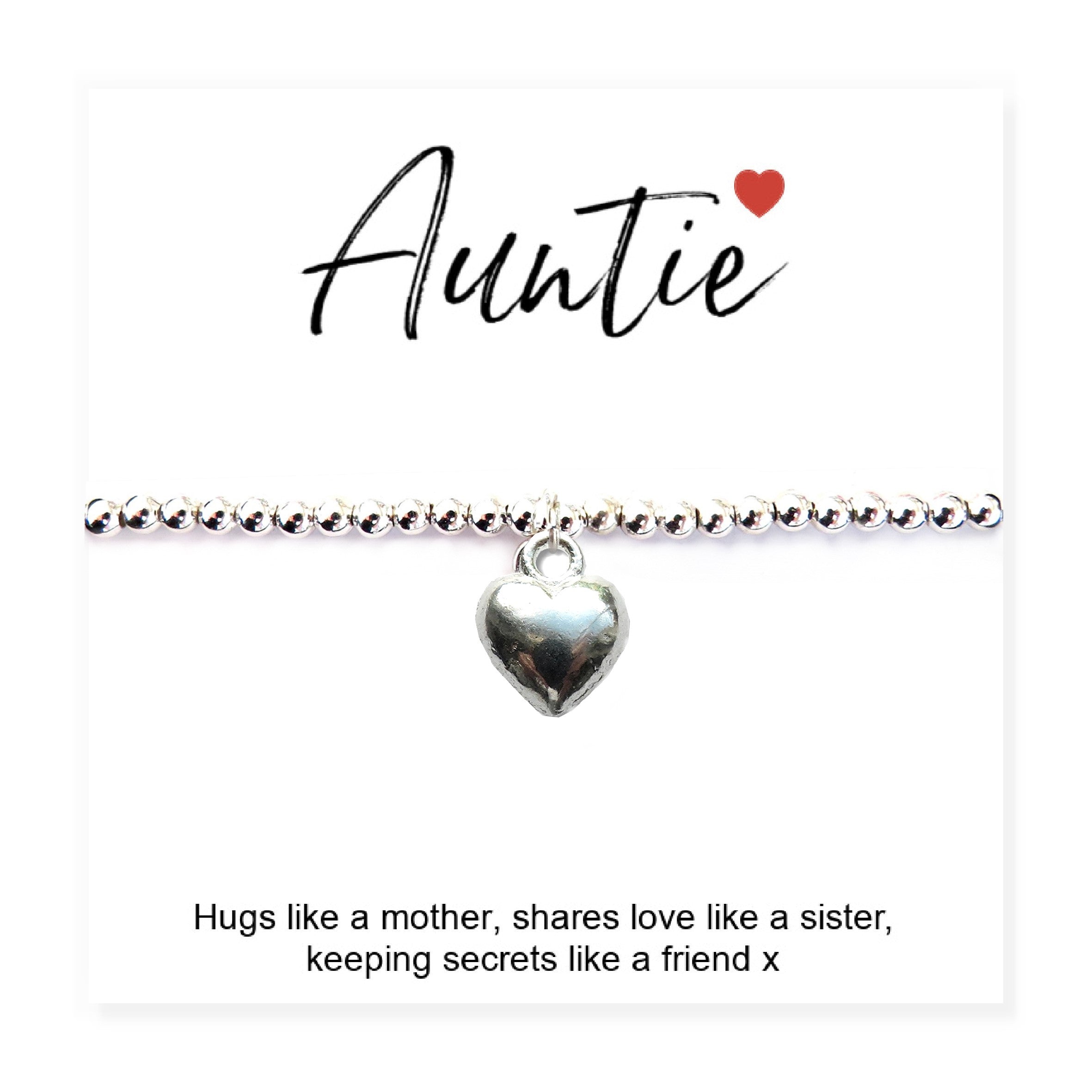 Auntie Gift Card with Heart Charm Bracelet & Gifts Card