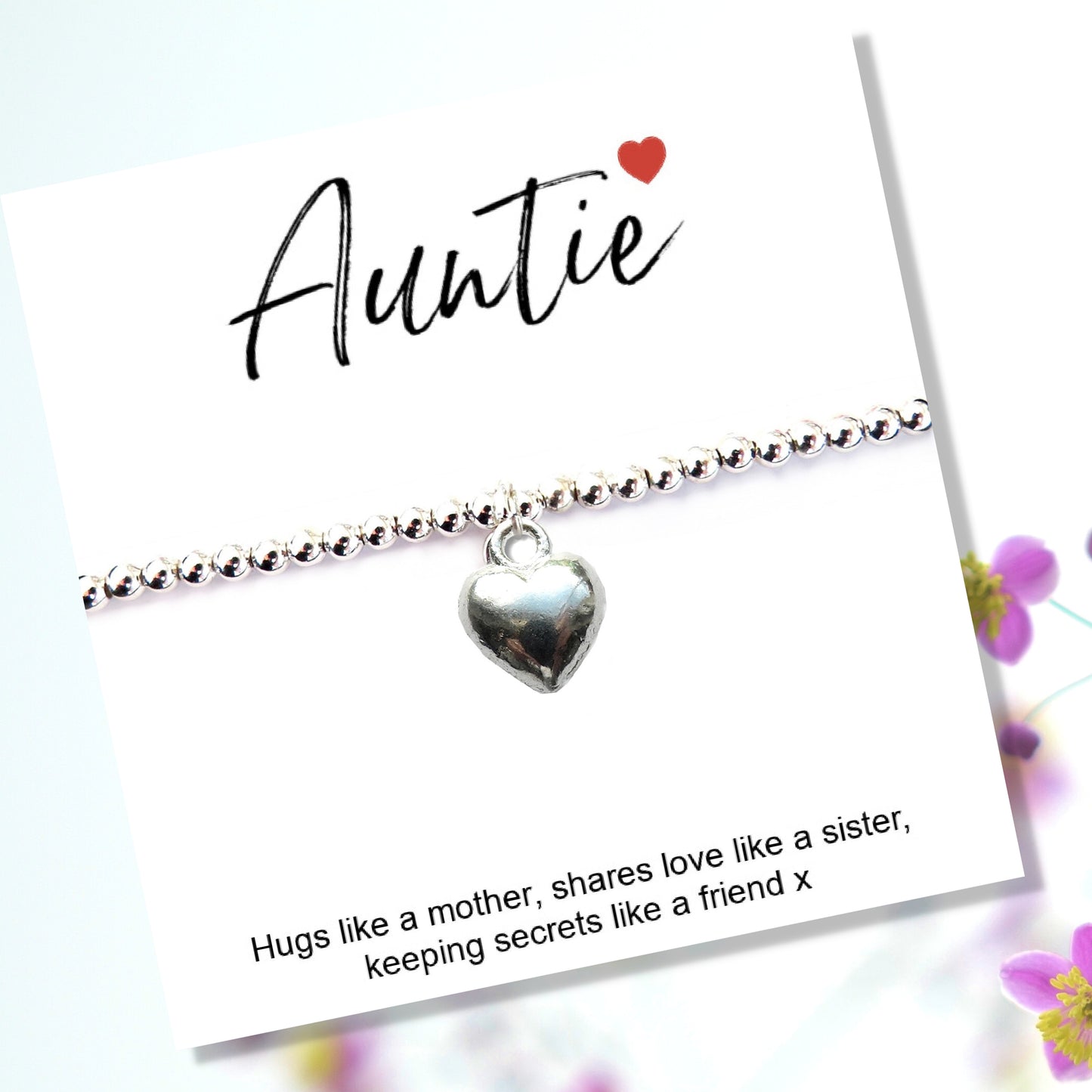 Auntie Gift Card with Heart Charm Bracelet
