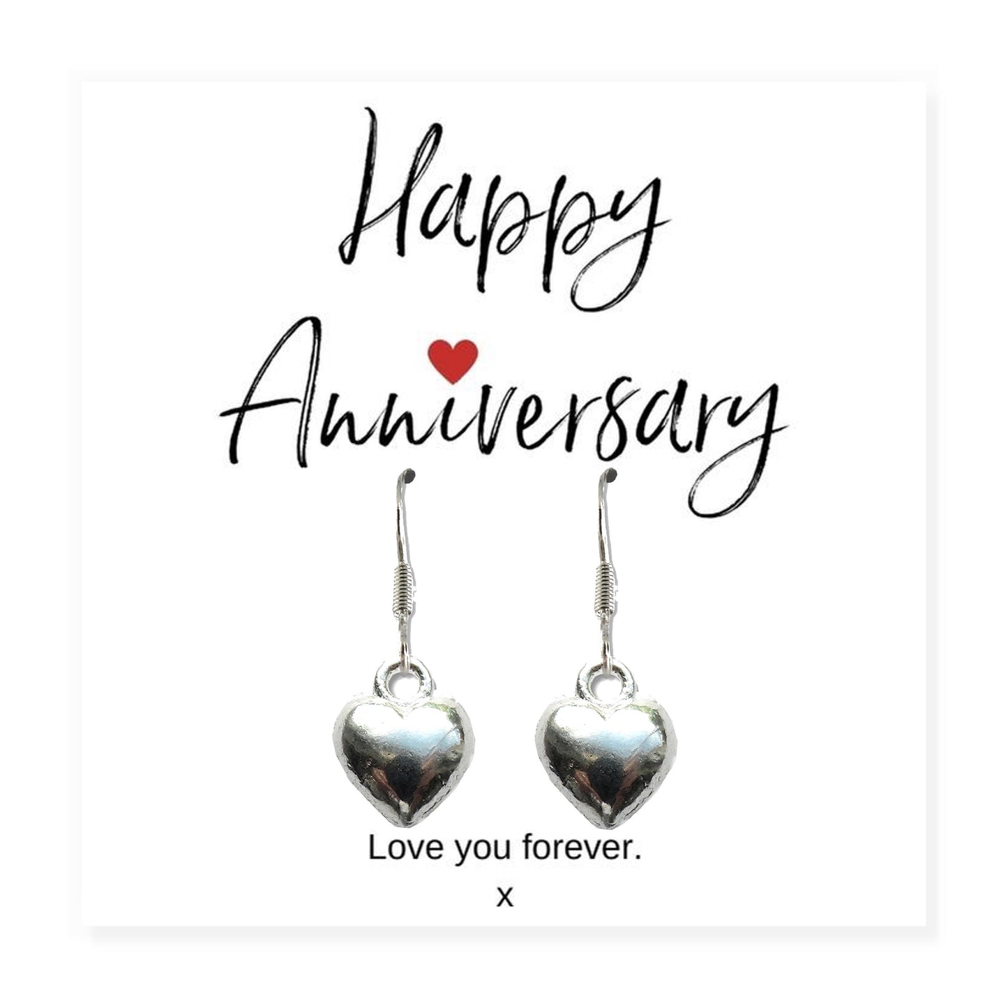 Heart Earrings &  Anniversary Message Card