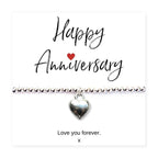 Silver Heart Beaded Bracelet & Anniversary Message Gift Gift Card