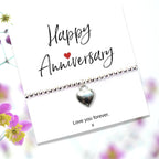 Silver Heart Beaded Bracelet & Anniversary Message Gift Gift Card