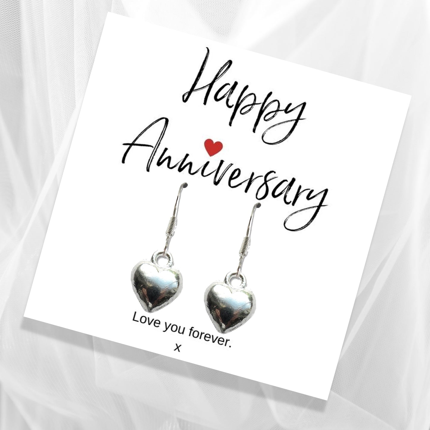 Heart Earrings &  Anniversary Message Card