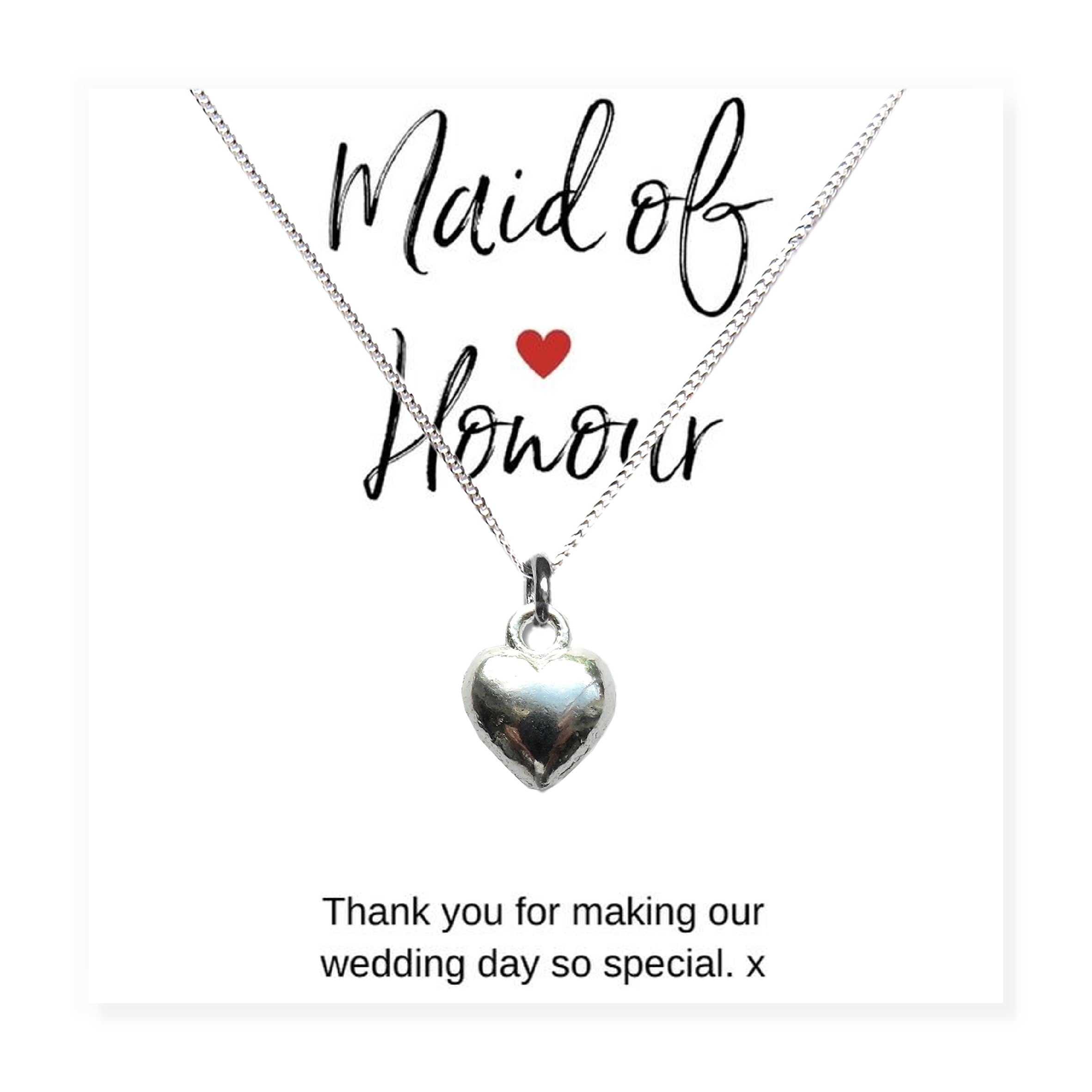 Maid of Honour Heart Necklace & Thank You Gift Card