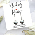 Maid of Honour Heart Earrings & Thank You Gift Card