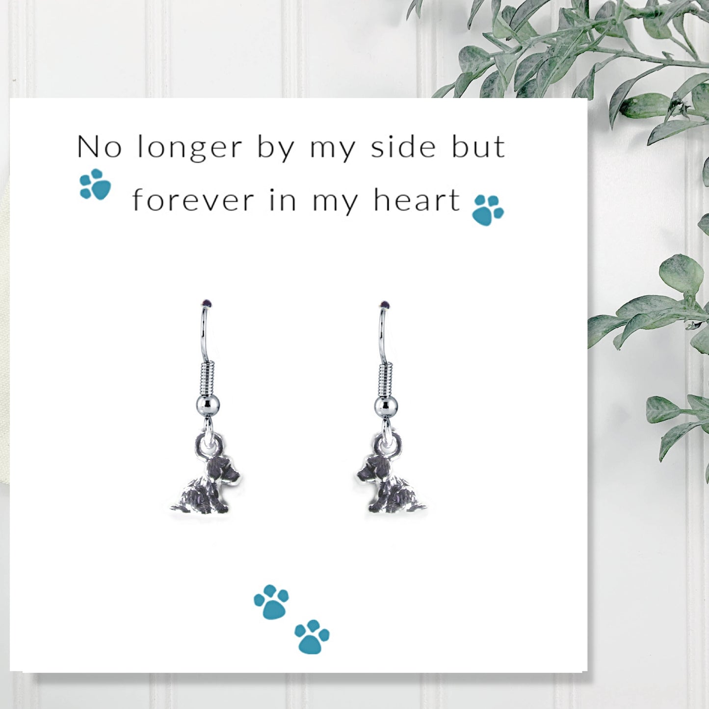 No Longer By My Side - Dog Earrings on a Gift Card