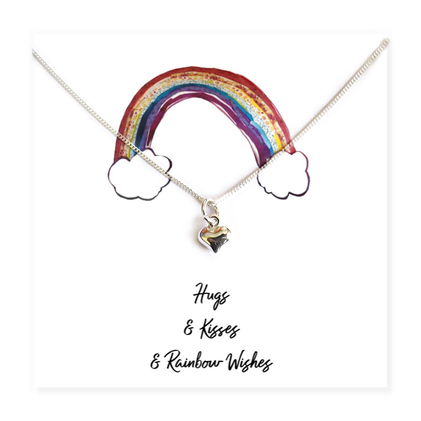 Heart Necklace Hugs & Kisses Rainbow Card