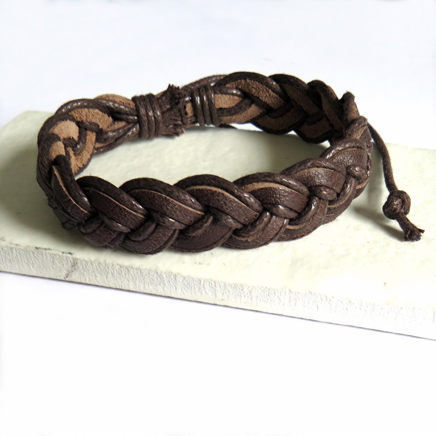 Men's Brown Pleated Leather Bracelet