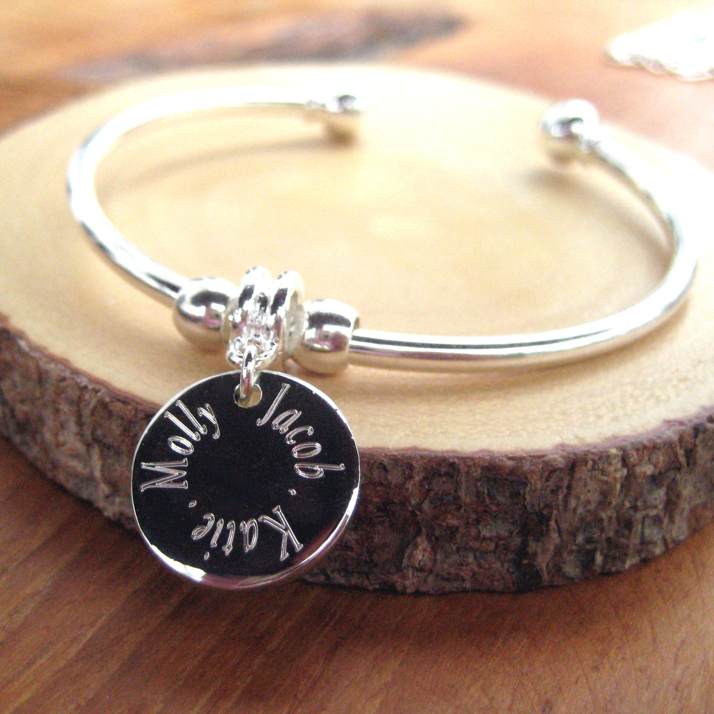 Personalised Edge Charm Torque Bangle