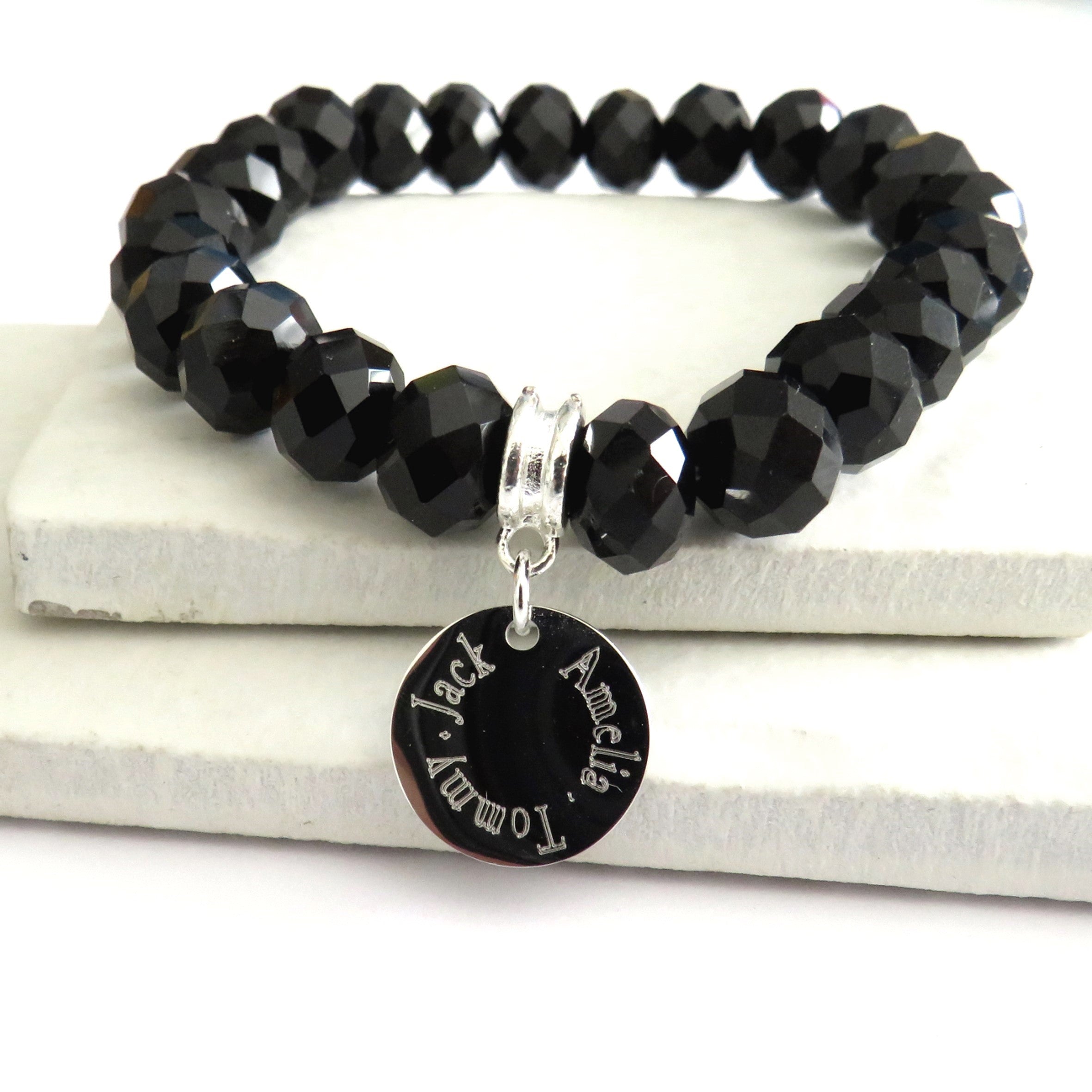 Personalised Black Crystal Beaded Bracelet
