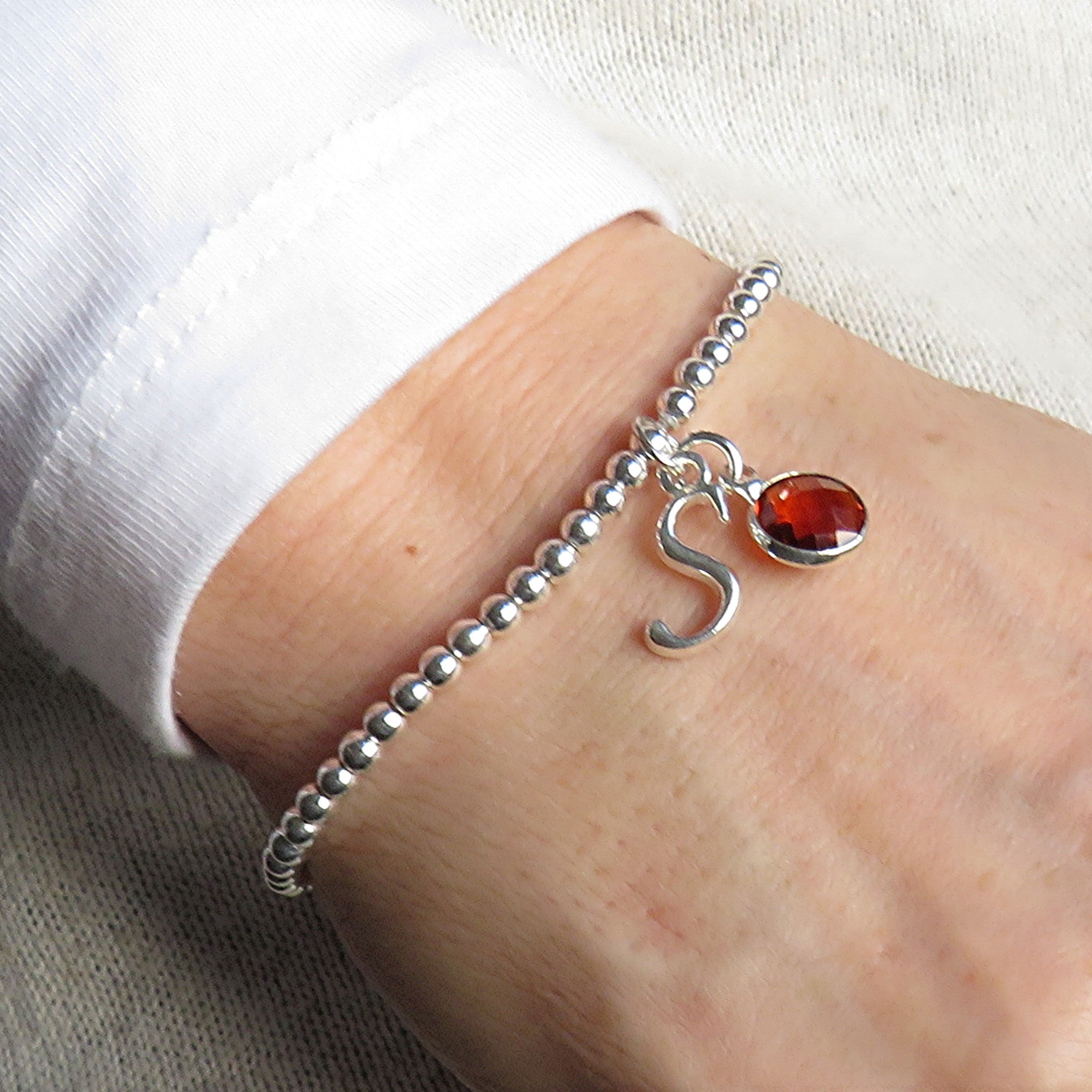 Silver Personalised Initial Birthstone Bracelet