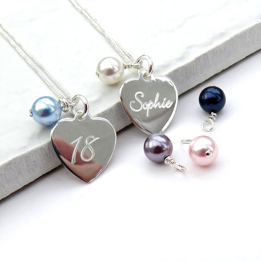 Personalised Script Heart Necklace &  Pearl