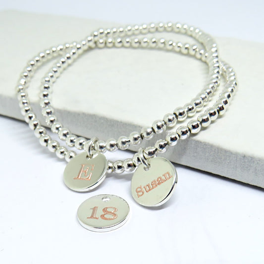 Personalised Small Charm Silver Beaded Bracelet